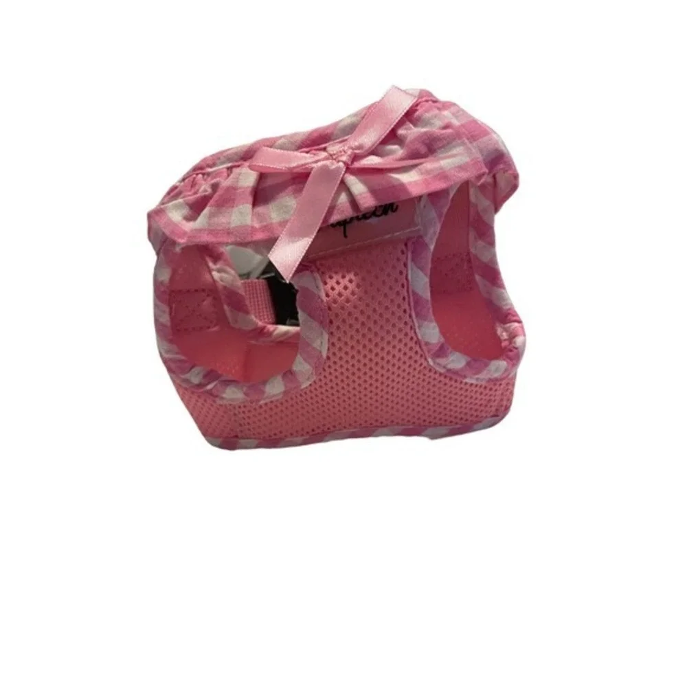 Pupteck Soft Mesh Pink Plaid Dog Walking Harness Vest -